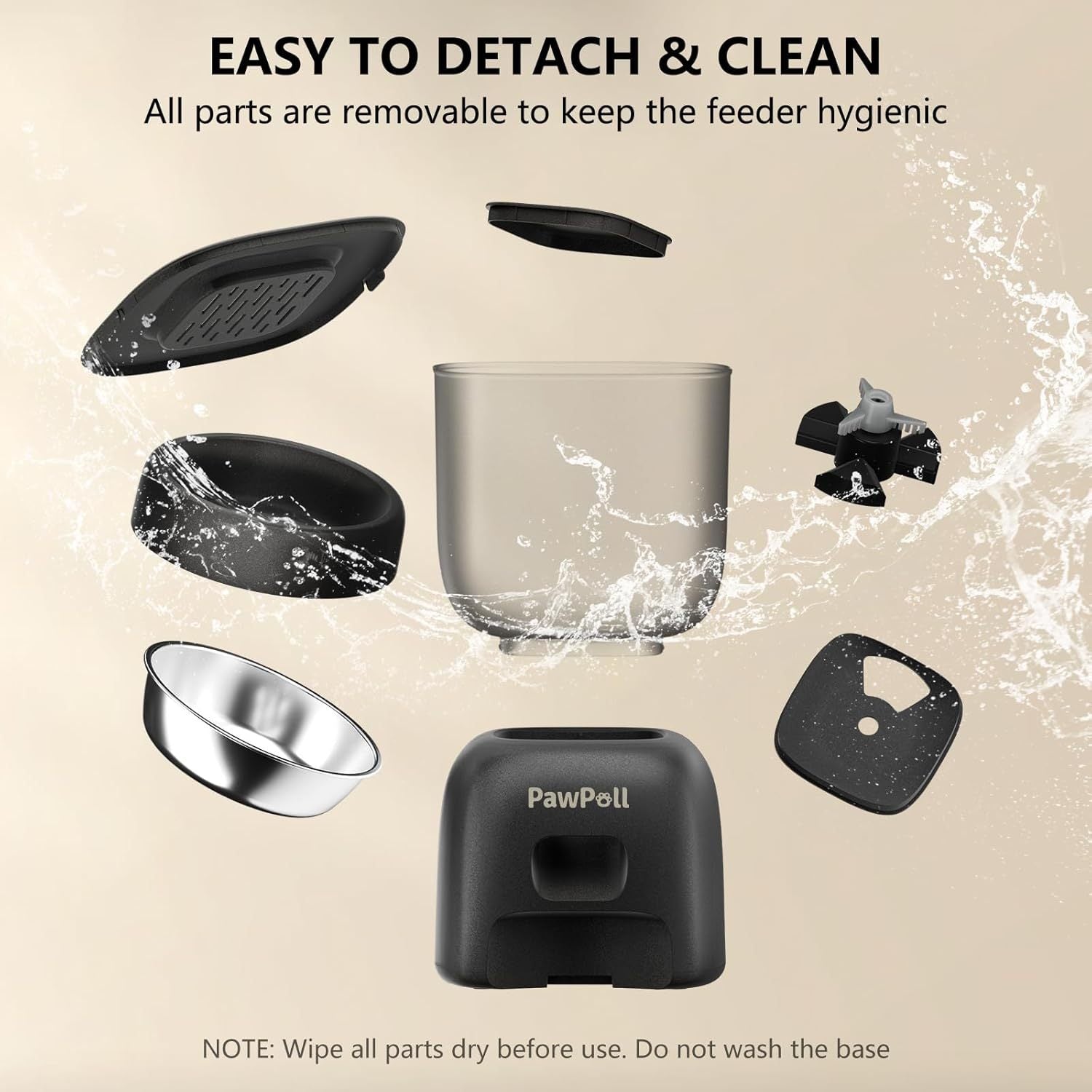 Smart Cat Feeding System - Dual Power Cat Feeder & Water Dispenser With Locking Lid, Desiccant Bag, Precise Portion Control For 4 Daily Meals, 10s Voice Recording Option