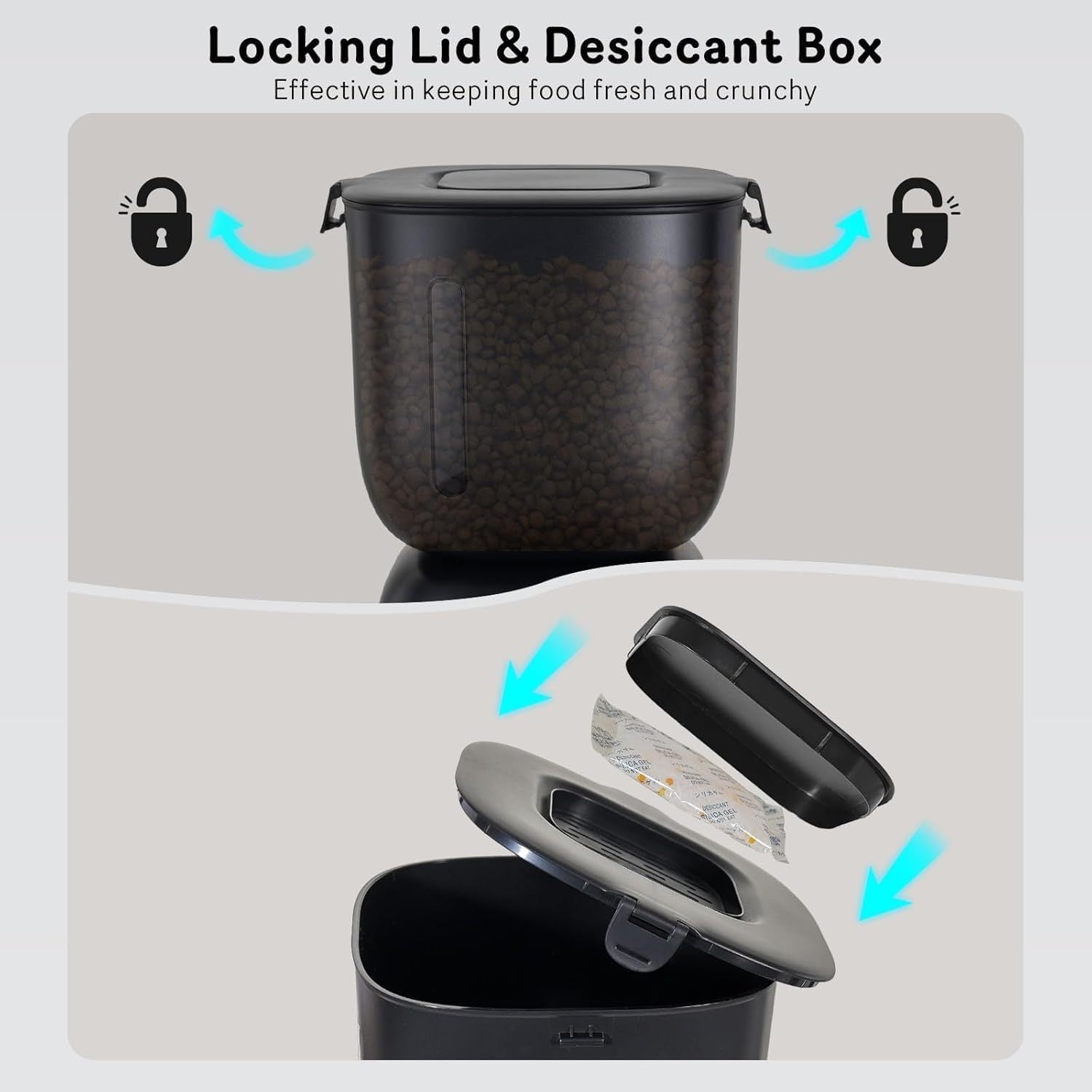 Smart Cat Feeding System - Dual Power Cat Feeder & Water Dispenser With Locking Lid, Desiccant Bag, Precise Portion Control For 4 Daily Meals, 10s Voice Recording Option