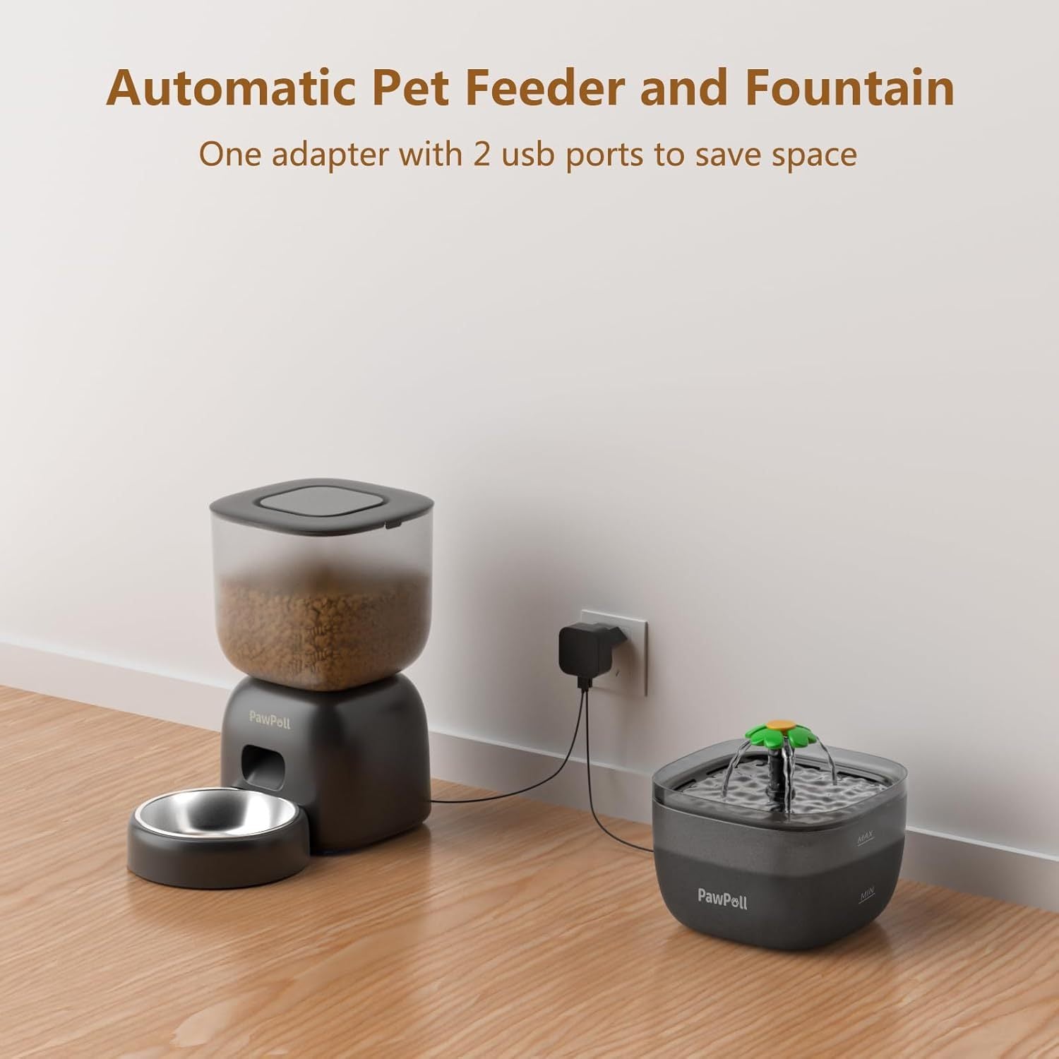 Smart Cat Feeding System - Dual Power Cat Feeder & Water Dispenser With Locking Lid, Desiccant Bag, Precise Portion Control For 4 Daily Meals, 10s Voice Recording Option